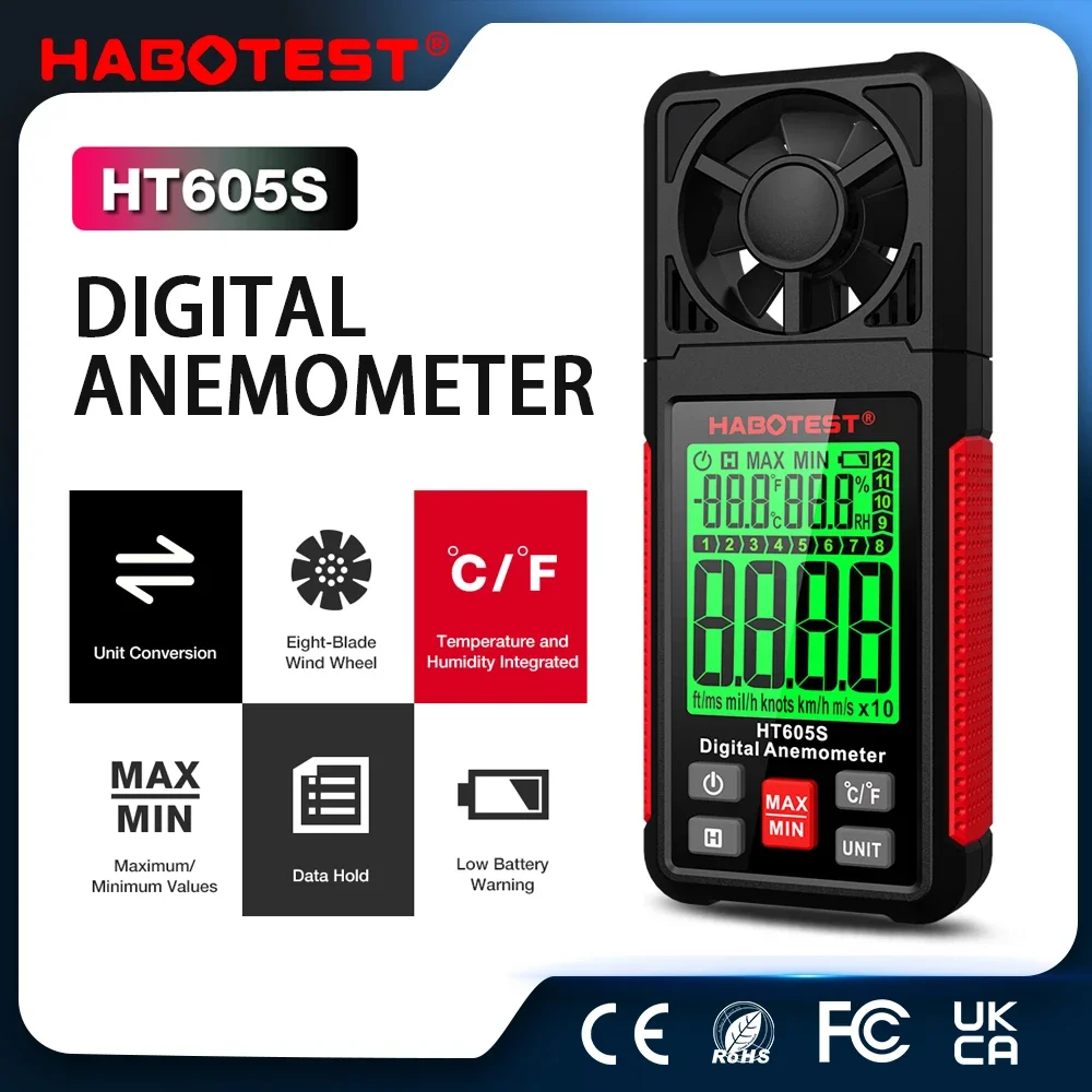 Anemometer Digital Wind Speed - Anemômetro Digital HABOTEST Medidor de Velocidade