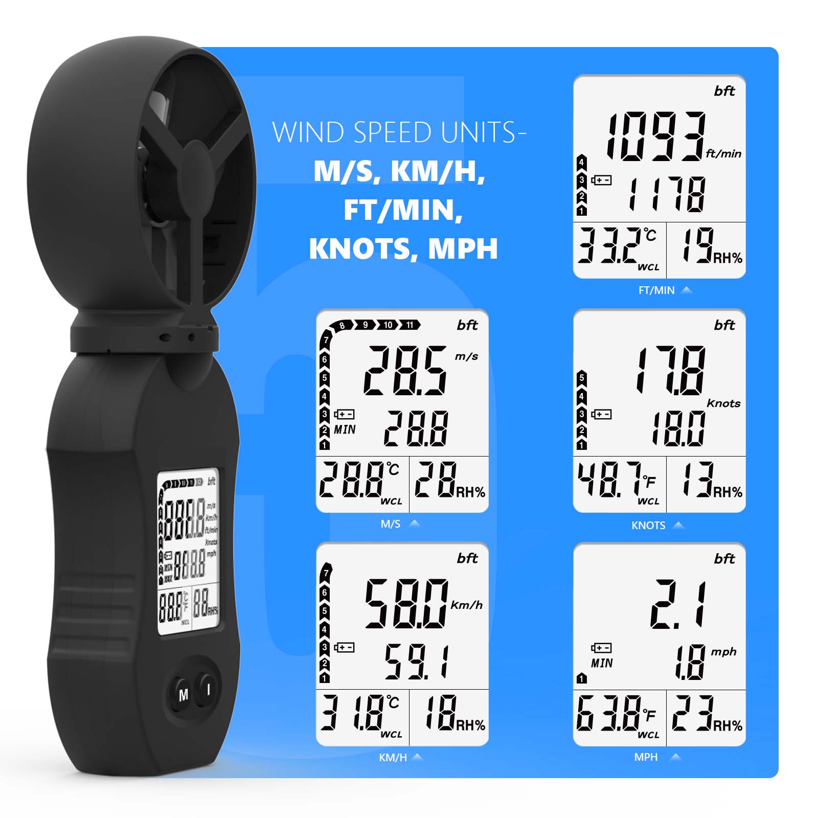 Anemometer Digital Wind Speed - Anemômetro Digital Portátil Holdpeak HP-877 com