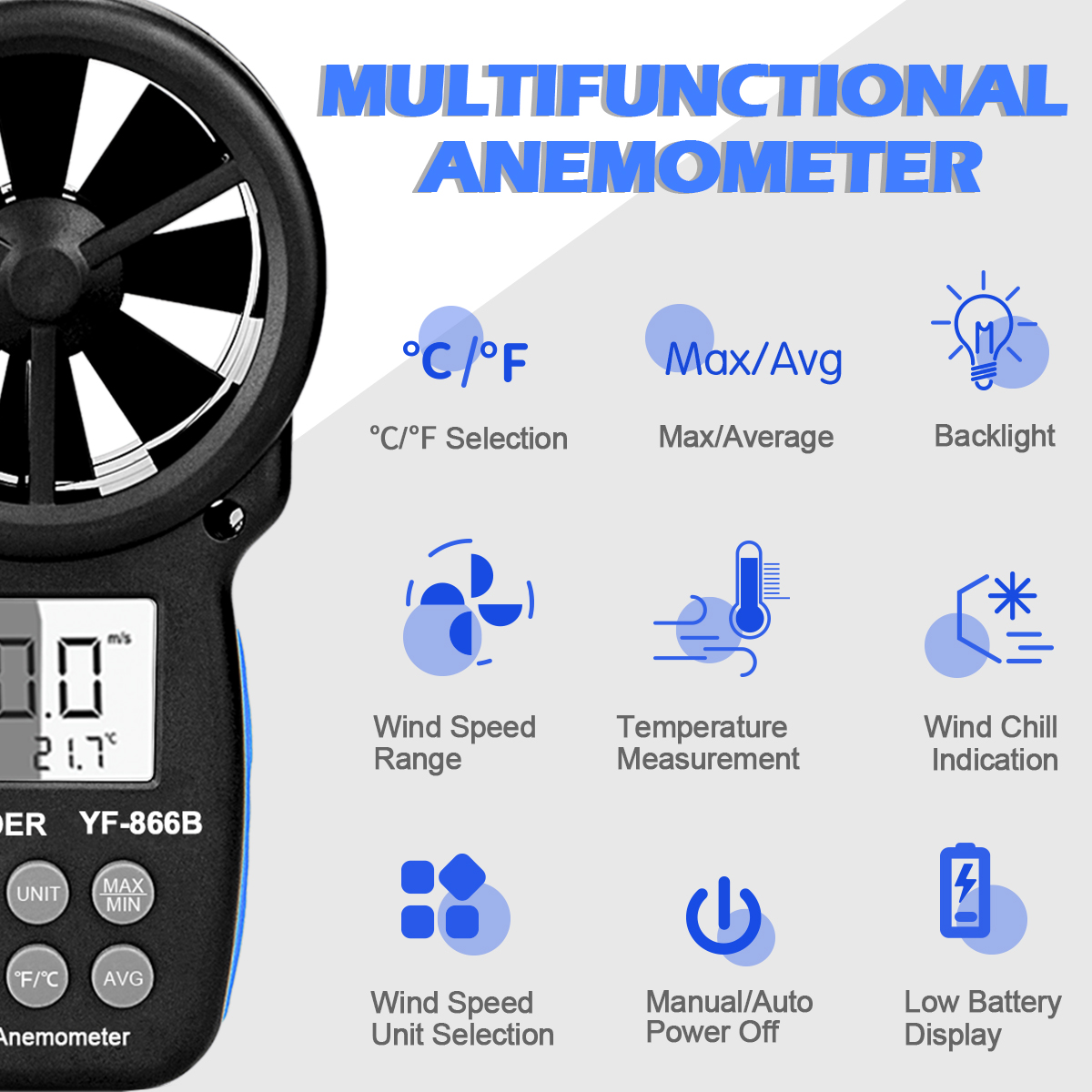 Anemometer Digital Wind Speed - Anemômetro Digital 886B, Medidor de Velocidade