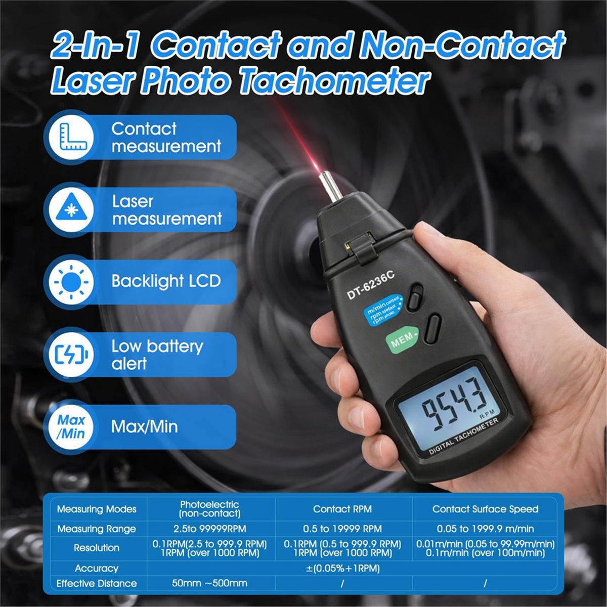 Tacômetro Digital 2 em 1 Multi - Tachometer Digital Laser Rpm avaliação e preço