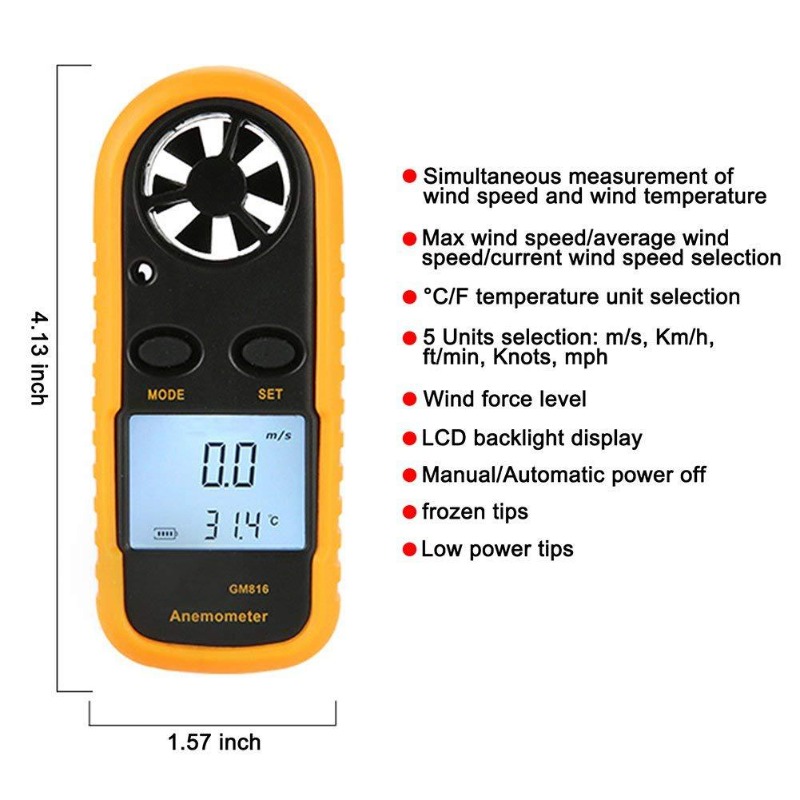 1 peça gm816 anemômetro digita - Anemometer Digital Wind Speed avaliação e preço