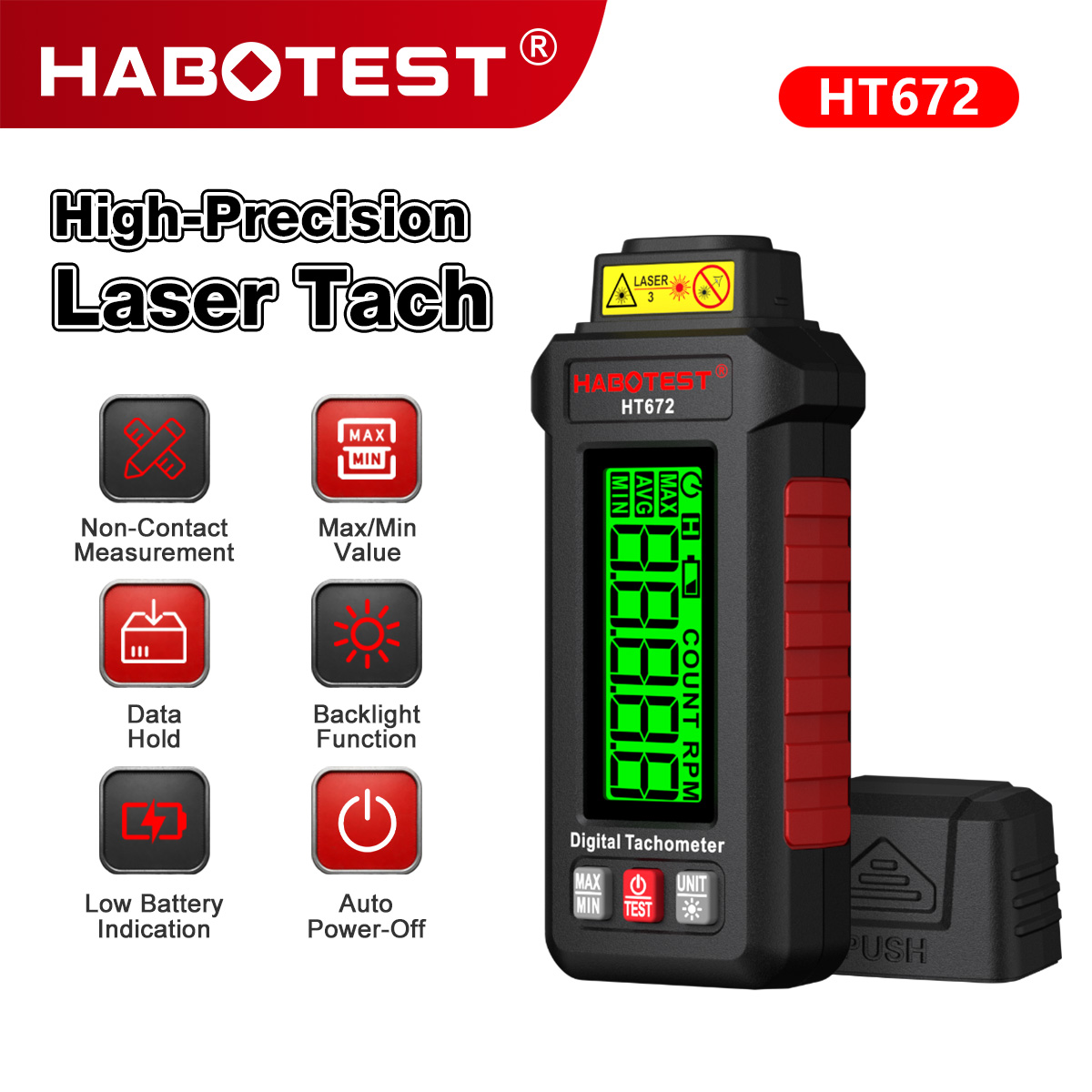 HABOTEST HT672 Mini Tacômetro  - Tachometer Digital Laser Rpm avaliação e preço