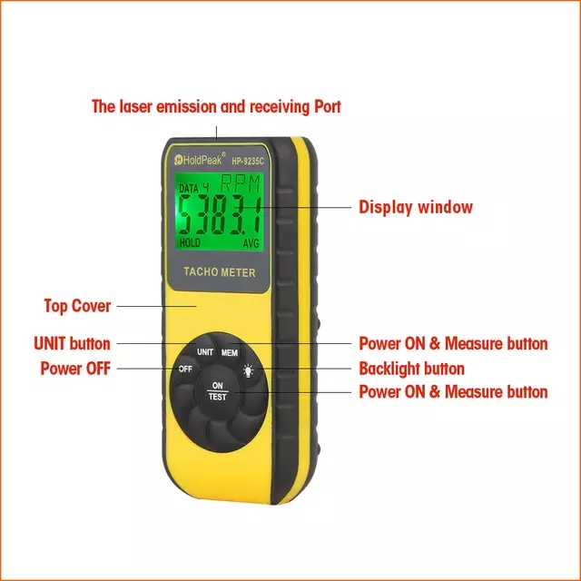 Holdpeak-tacômetro laser para  - Tachometer Digital Laser Rpm avaliação e preço