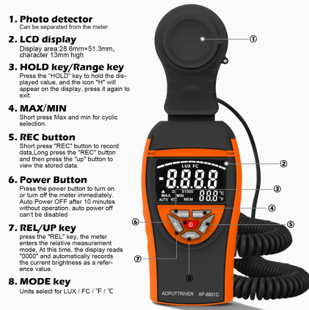 Medidor de Lux Digital 8801C:  - Lux Meter Digital Light avaliação e preço