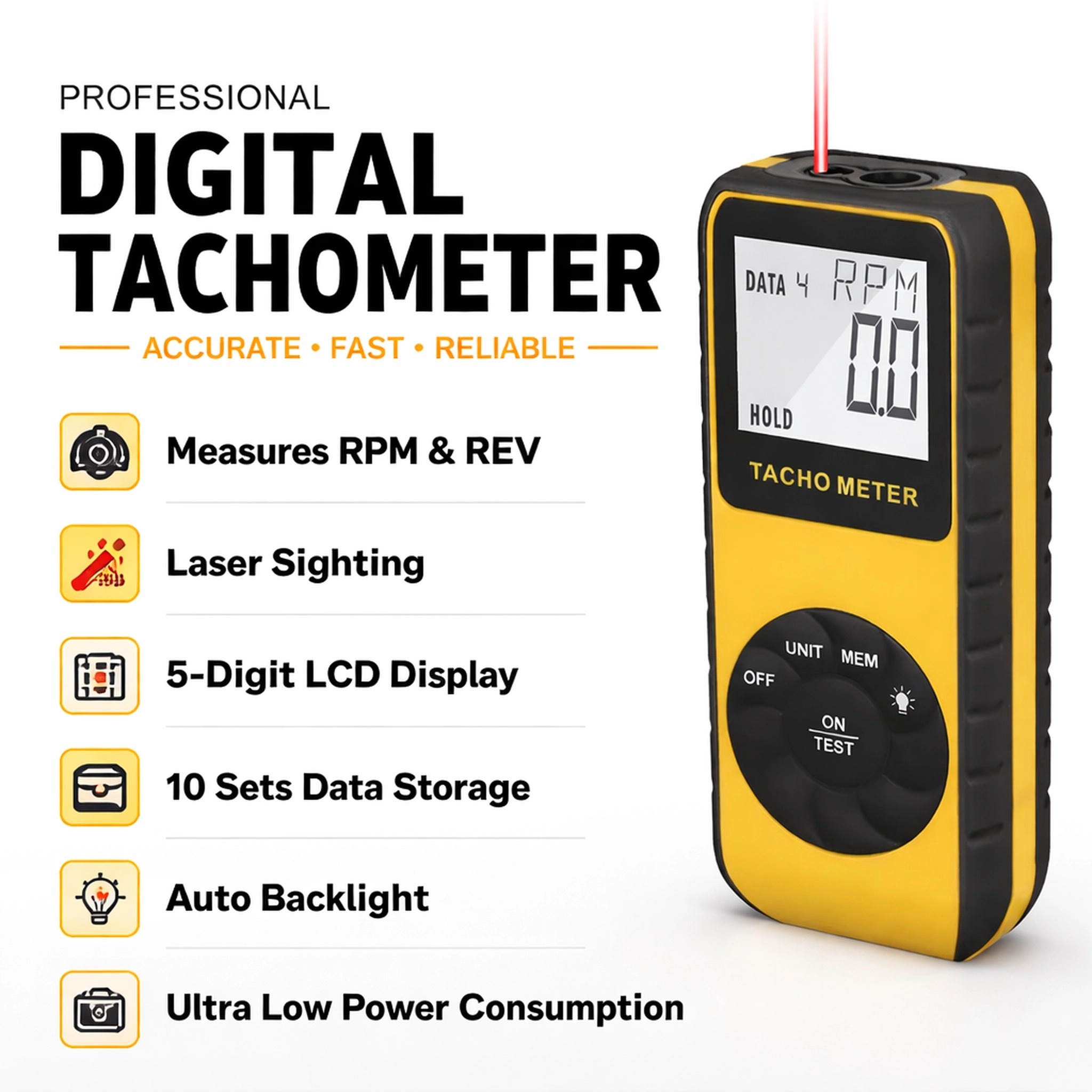 Tacômetro a Laser Sem Contato, - Tachometer Digital Laser Rpm avaliação e preço